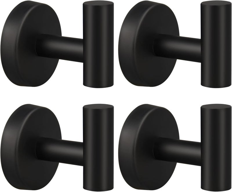 Mdvora 4 Pack Matte Black Towel Hooks, SUS304 Stainless Steel Bathroom Hooks for Bedroom Kitchen Hotel Office - Image 1